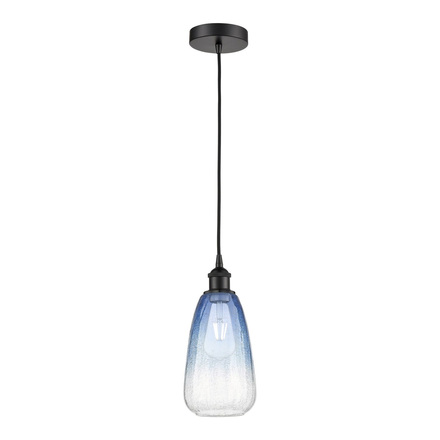 Innovations Brookhaven Almond 6in 1-Light Mini Pendant | Industrial Matte Black Steel and Sapphire Blue Glass | Kitchen Island | Model 616-1P-BK-G480-6SB