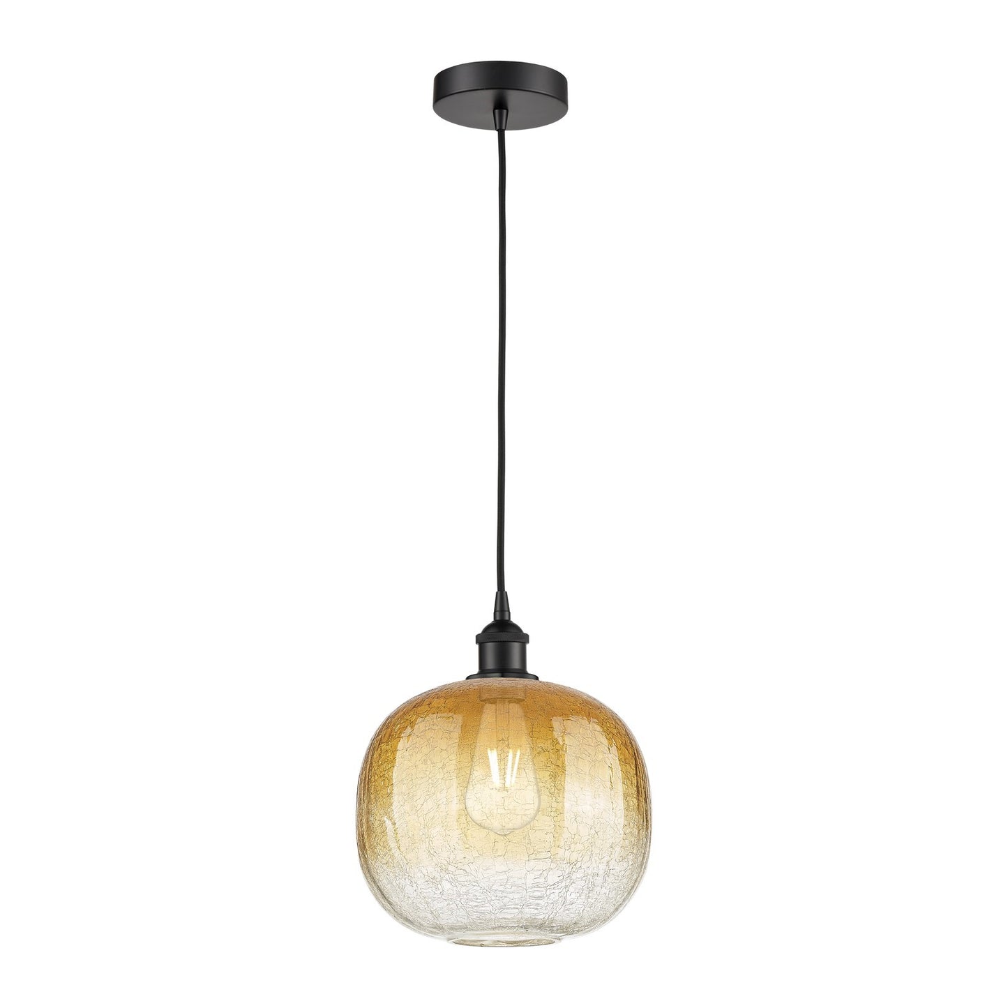 Innovations Brookhaven Sphere 11in 1-Light Mini Pendant | Industrial Matte Black Steel and Amber Glass | Kitchen Island & | Model 616-1P-BK-G481-10AM