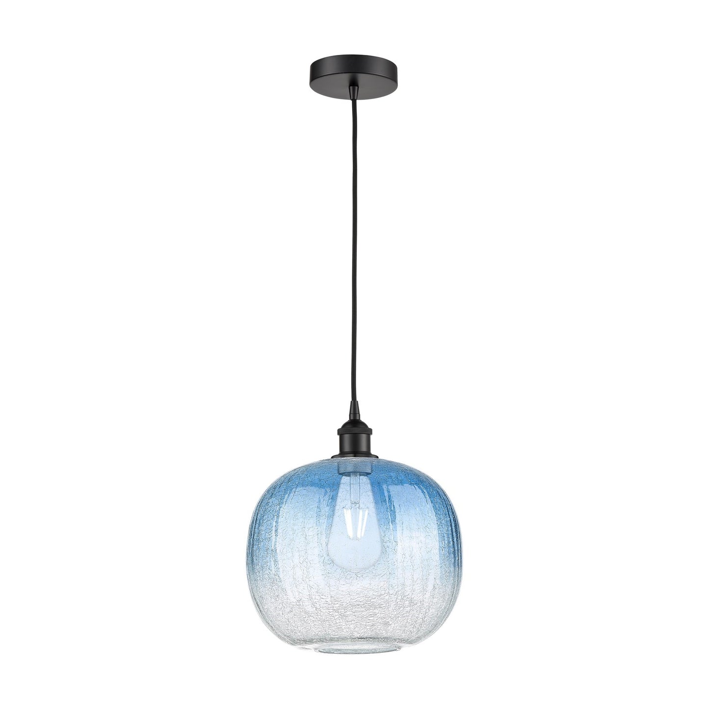Innovations Brookhaven Sphere 10.5in 1-Light Mini Pendant | Industrial Matte Black Steel and Sapphire Blue Glass | Kitchen | Model 616-1P-BK-G481-10SB