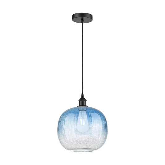 Innovations Brookhaven Sphere 10.5in 1-Light Mini Pendant | Industrial Matte Black Steel and Sapphire Blue Glass | Kitchen | Model 616-1P-BK-G481-10SB