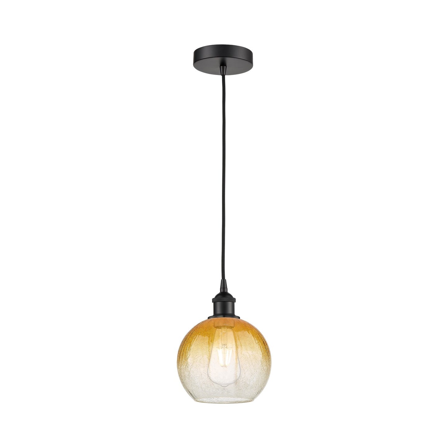 Innovations Brookhaven Globe 8in 1-Light Mini Pendant | Industrial Matte Black Steel and Amber Glass | Kitchen Island & Dining | Model 616-1P-BK-G483-8AM