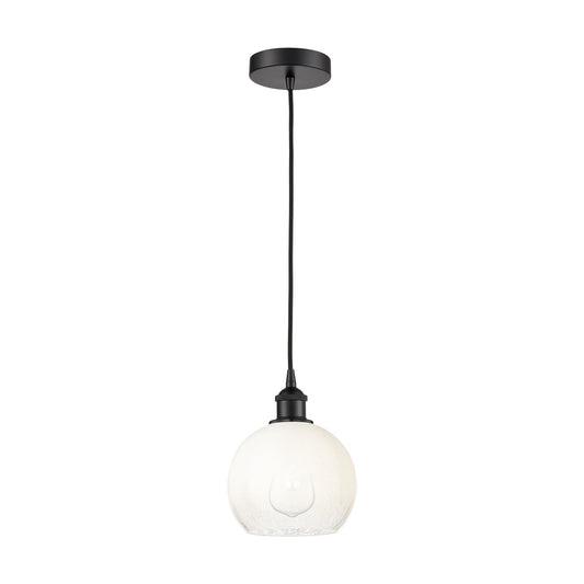 Innovations Brookhaven Globe 8in 1-Light Mini Pendant | Industrial Matte Black Steel and Opal Glass | Kitchen Island & Dining | Model 616-1P-BK-G483-8OP