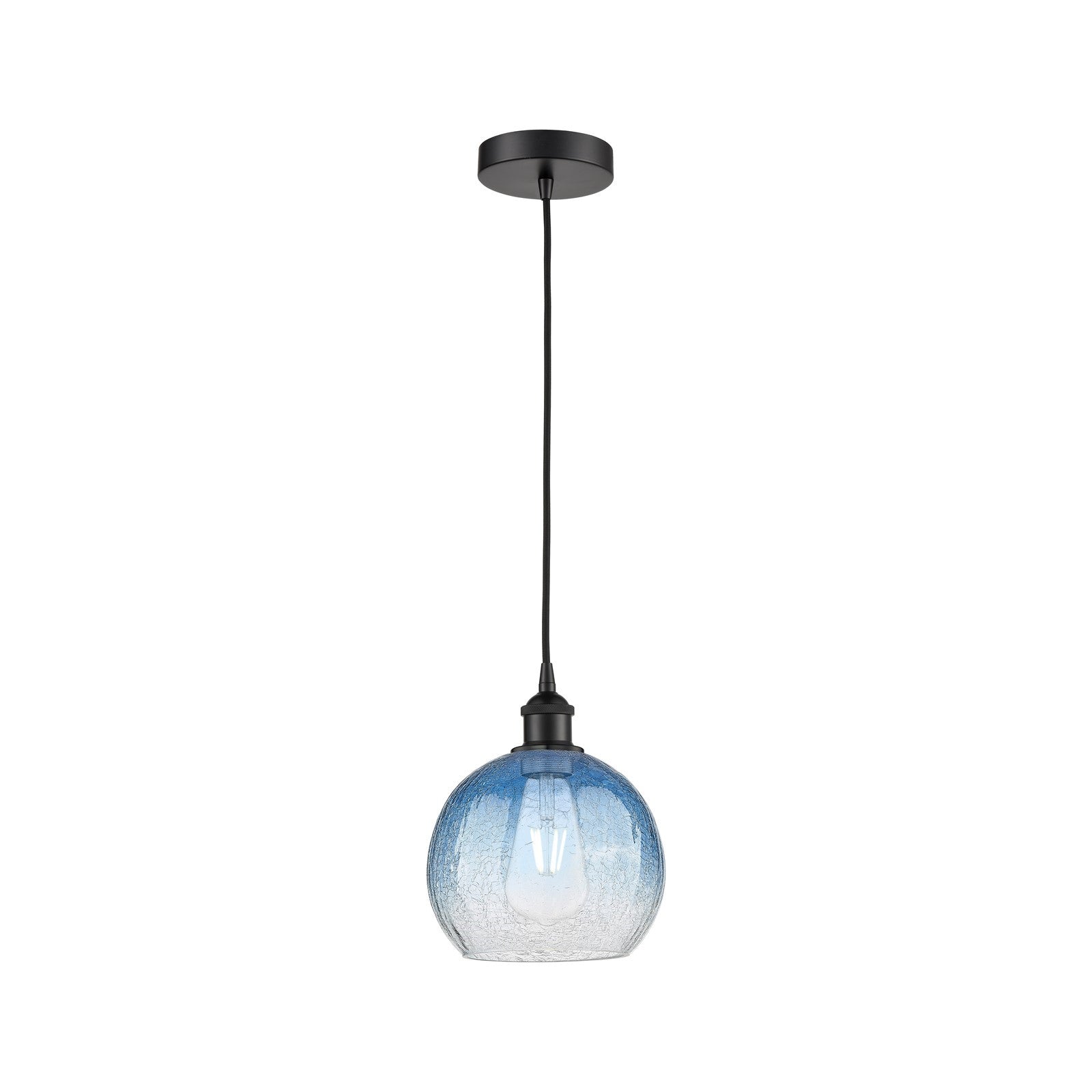 Innovations Brookhaven Globe 8in 1-Light Mini Pendant | Industrial Matte Black Steel and Sapphire Blue Glass | Kitchen Island | Model 616-1P-BK-G483-8SB