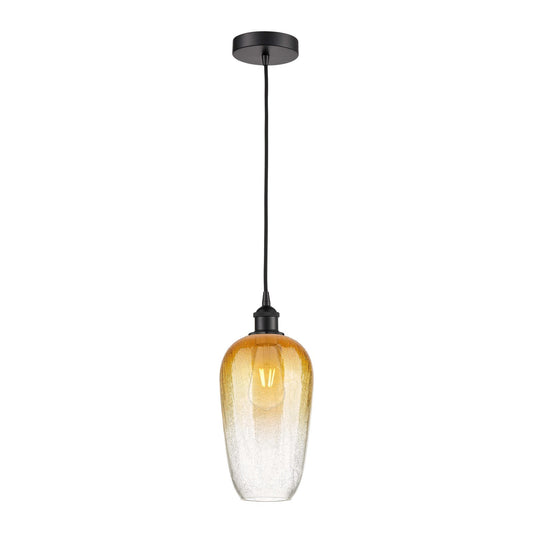 Innovations Brookhaven Flute 7in 1-Light Mini Pendant | Industrial Matte Black Steel and Amber Glass | Kitchen Island & Dining | Model 616-1P-BK-G484-7AM
