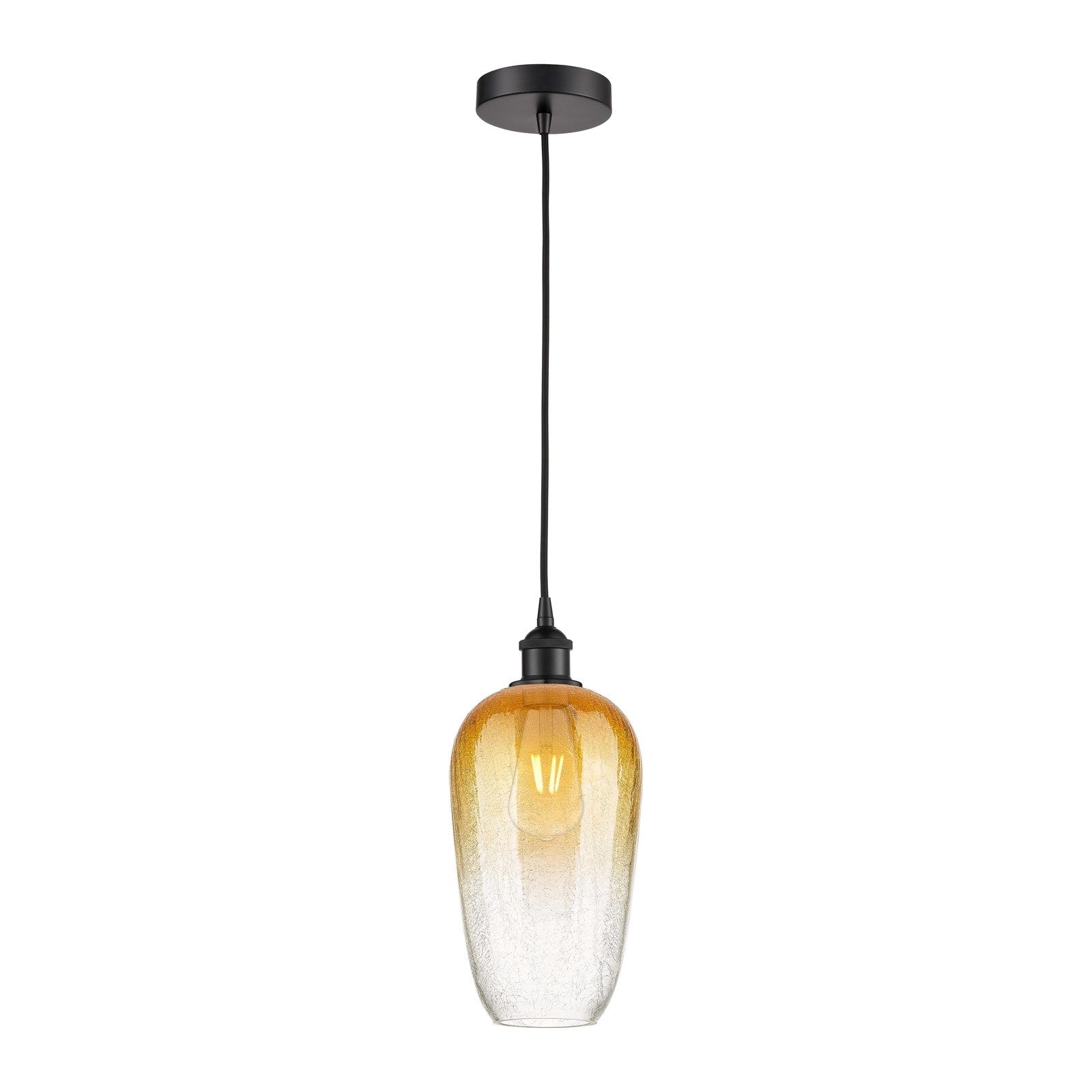 Innovations Brookhaven Flute 7in 1-Light Mini Pendant | Industrial Matte Black Steel and Amber Glass | Kitchen Island & Dining | Model 616-1P-BK-G484-7AM