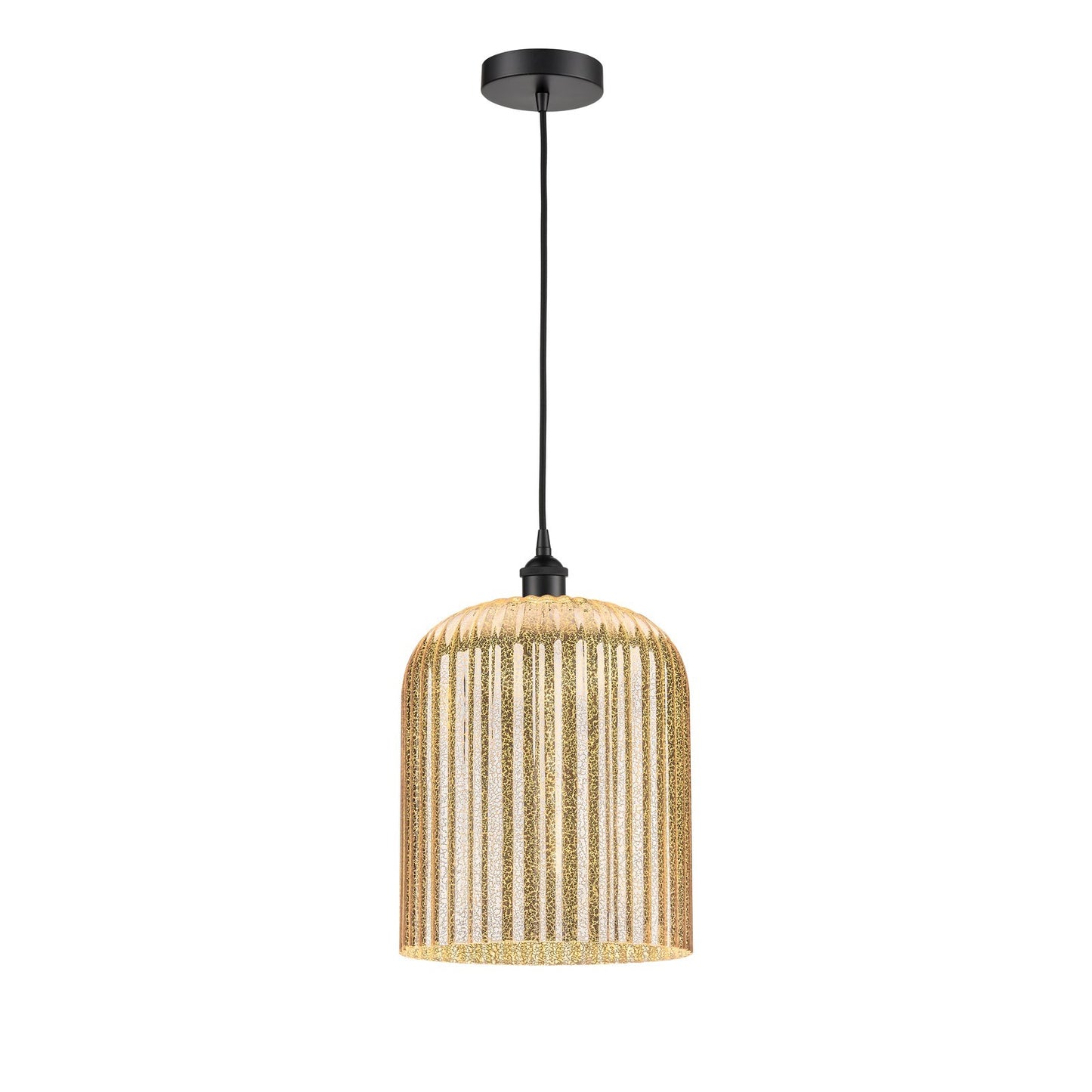 Innovations Bridal Veil 5in 1-Light Mini Pendant | Industrial Matte Black Steel and Mercury Ribbed Glass | Kitchen Island & | Model 616-1P-BK-G559-12ME