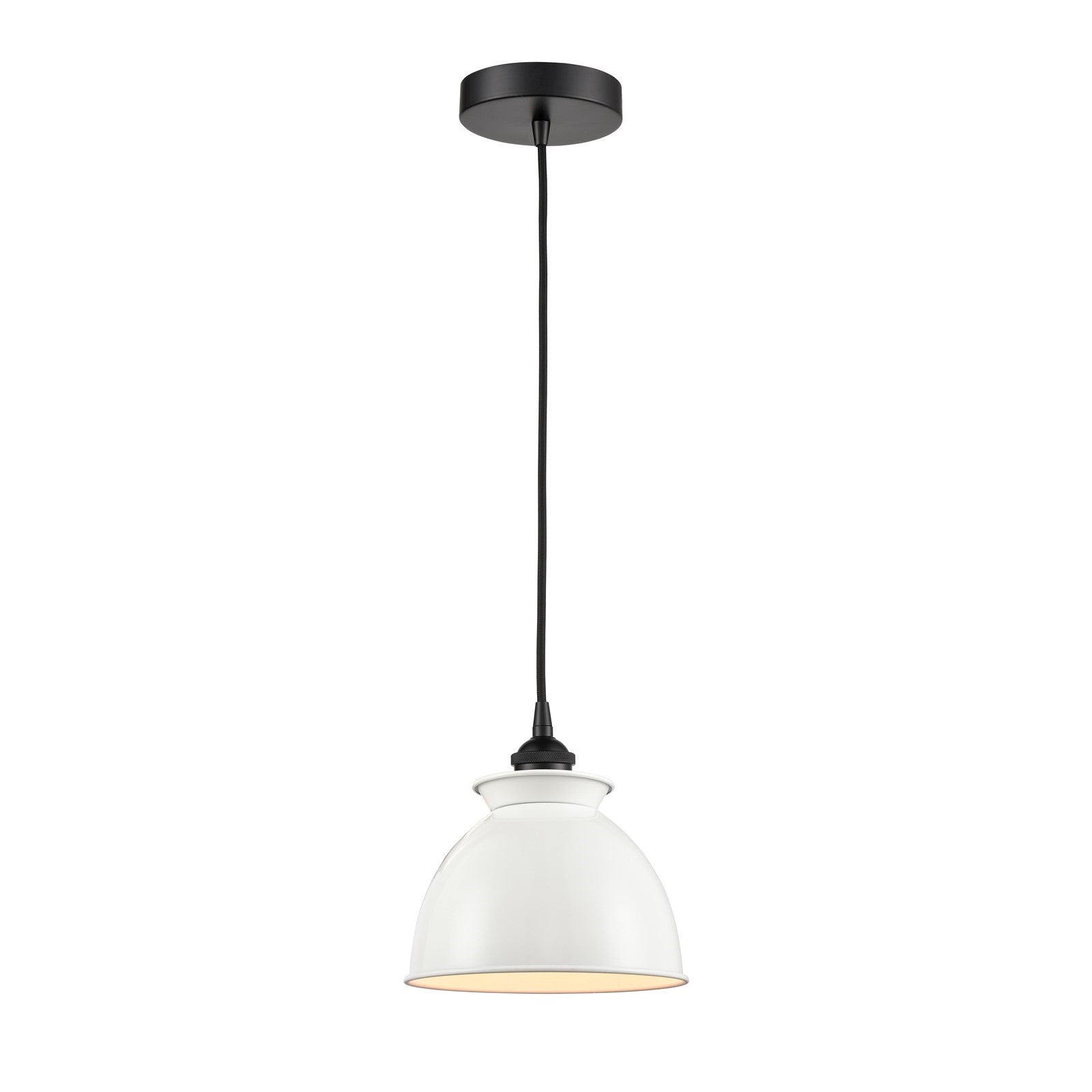 Innovations Adirondack 8.25in 1-Light Mini Pendant | Industrial Matte Black Steel and Glossy White Metal | Kitchen Island & Dining | Model 616-1P-BK-M14-W