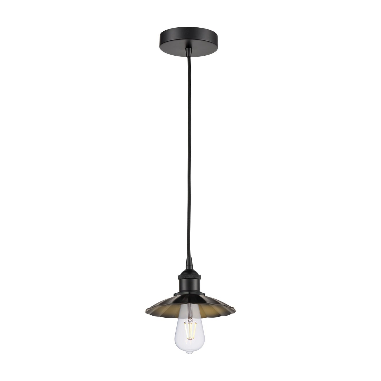 Innovations Scallop 8in 1-Light Mini Pendant | Industrial Matte Black Steel and Matte Black Metal Shade | Kitchen Island & Dining | Model 616-1P-BK-M17-BK