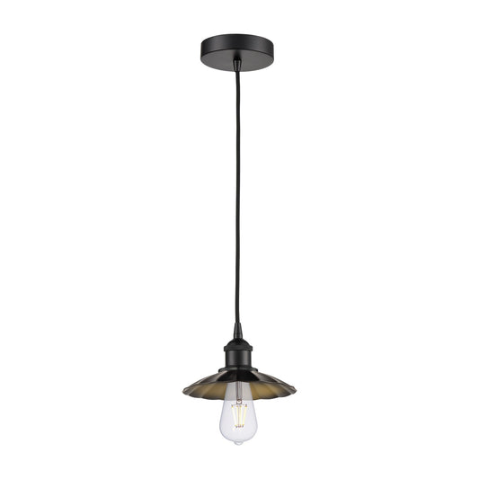 Innovations Scallop 8in 1-Light Mini Pendant | Industrial Matte Black Steel and Matte Black Metal Shade | Kitchen Island & Dining | Model 616-1P-BK-M17-BK