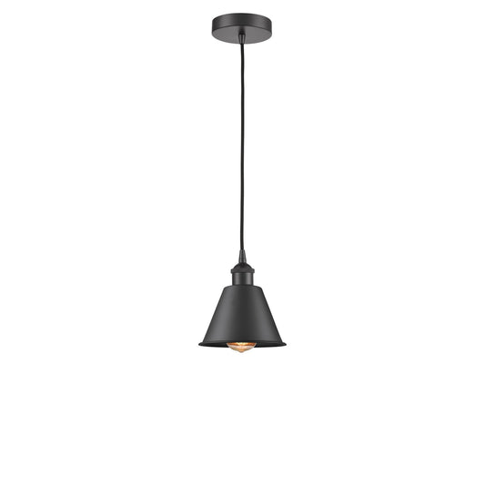 Innovations Lighting Smithfield 1-Light Mini Pendant | Industrial Farmhouse Matte Black Steel and Metal Shade | Kitchen Island & | Model 616-1P-BK-M8-LED
