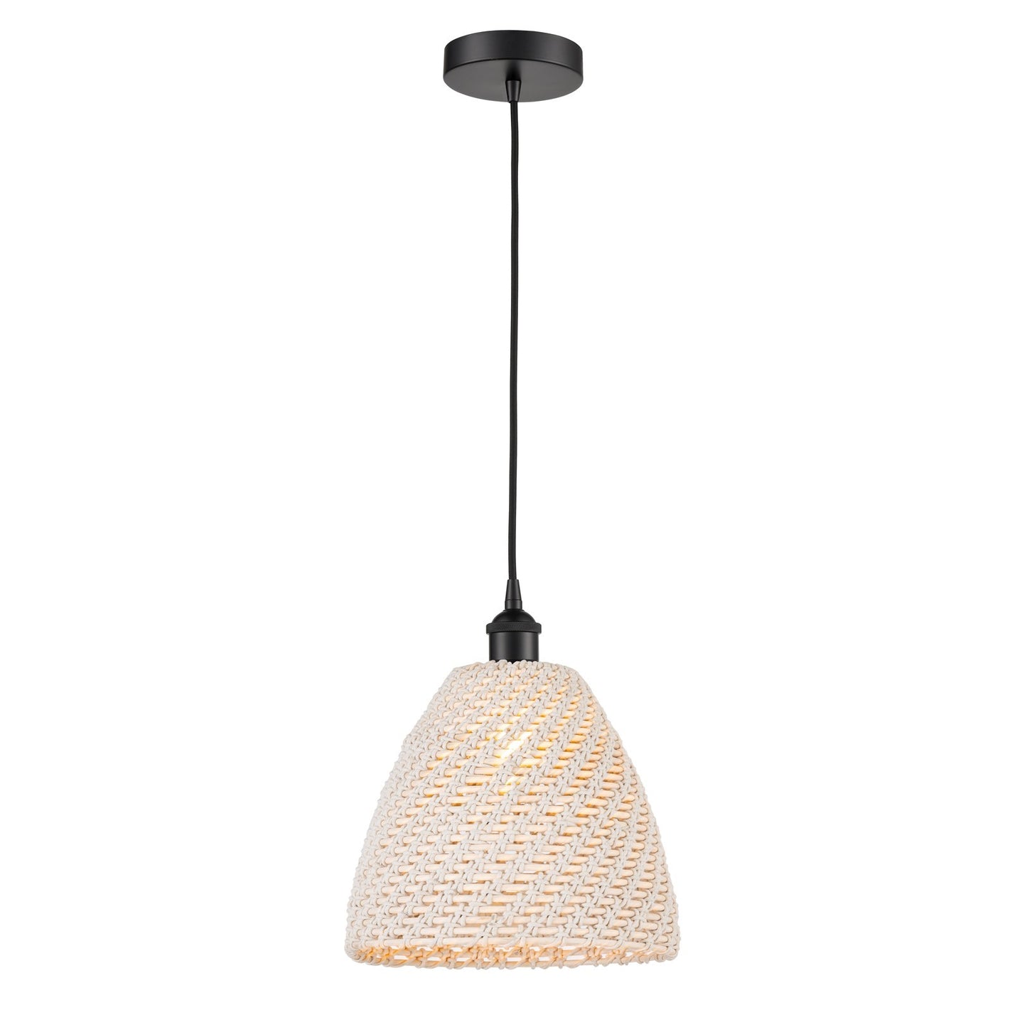 Innovations Bristol Natural 12in 1-Light Mini Pendant | Farmhouse Matte Black Steel and Natural Fiber Dome Shade | Kitchen | Model 616-1P-BK-NBD-12-NAT
