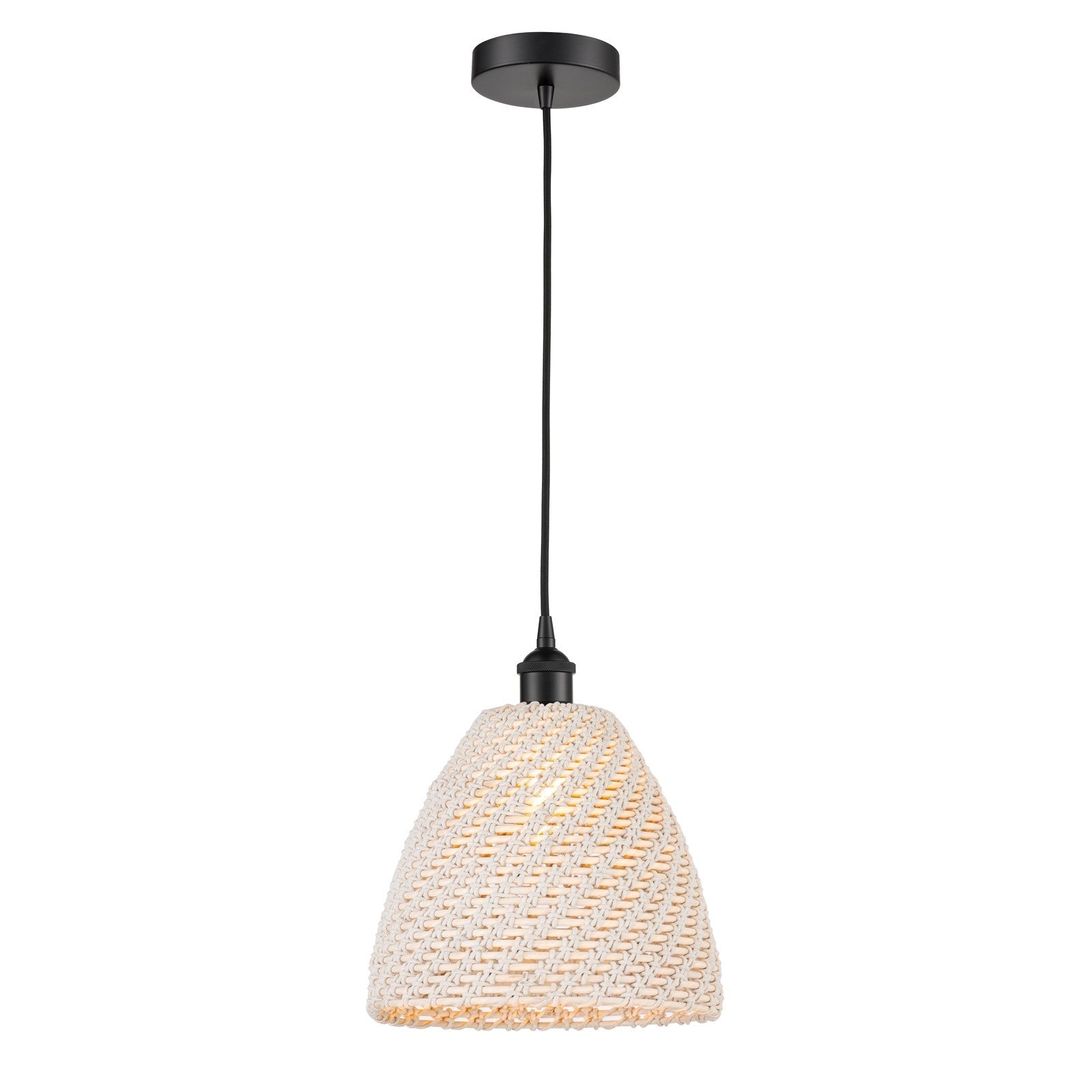 Innovations Bristol Natural 12in 1-Light Mini Pendant | Farmhouse Matte Black Steel and Natural Fiber Dome Shade | Kitchen | Model 616-1P-BK-NBD-12-NAT
