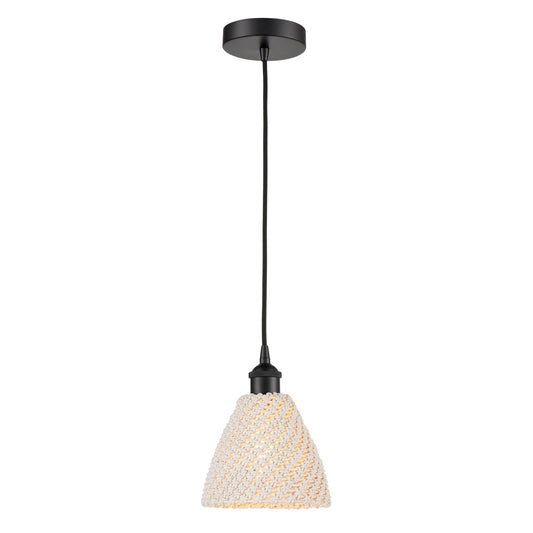 Innovations Bristol Natural 7.5in 1-Light Mini Pendant | Farmhouse Matte Black Steel and Natural Fiber Dome Shade | Kitchen | Model 616-1P-BK-NBD-75-NAT