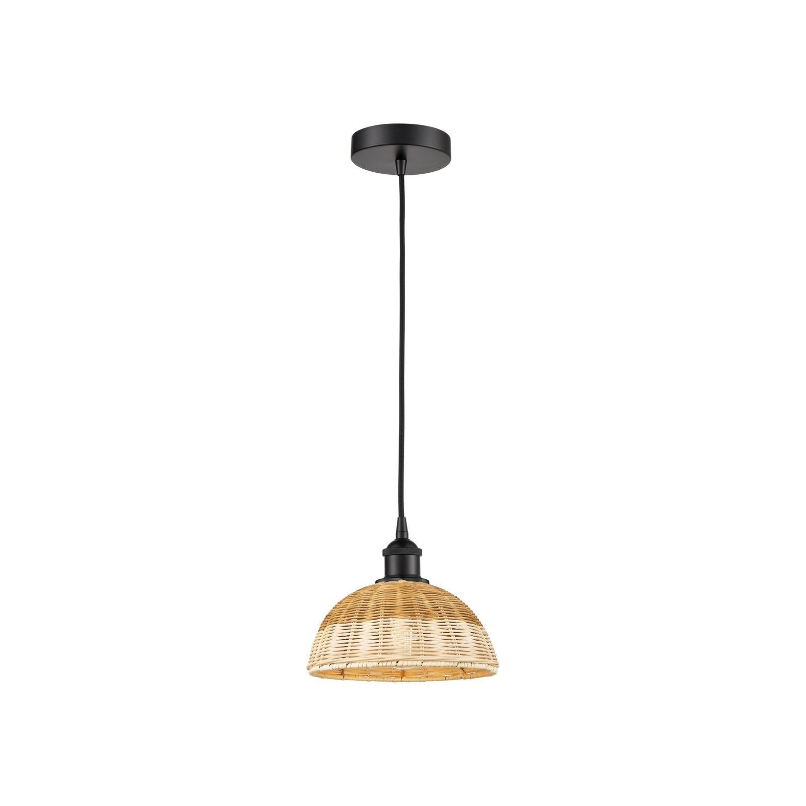 Innovations Natural Ballston Dome 9in 1-Light Mini Pendant | Farmhouse Matte Black Steel and Natural Fiber Dome Shade | Model 616-1P-BK-NBD2-9-NAT