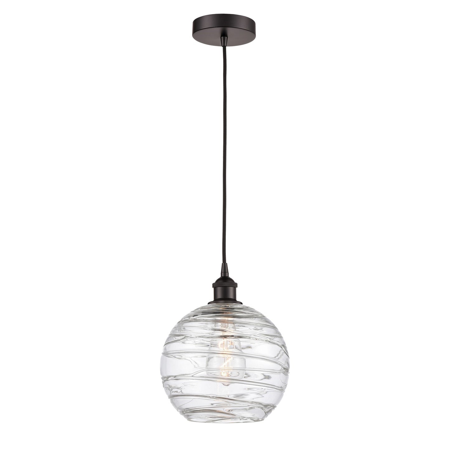Innovations Athens Deco Swirl 10in 1-Light Mini Pendant | Industrial Oil Rubbed Bronze Steel and Clear Glass | Kitchen Island | Model 616-1P-OB-G1213-10CL