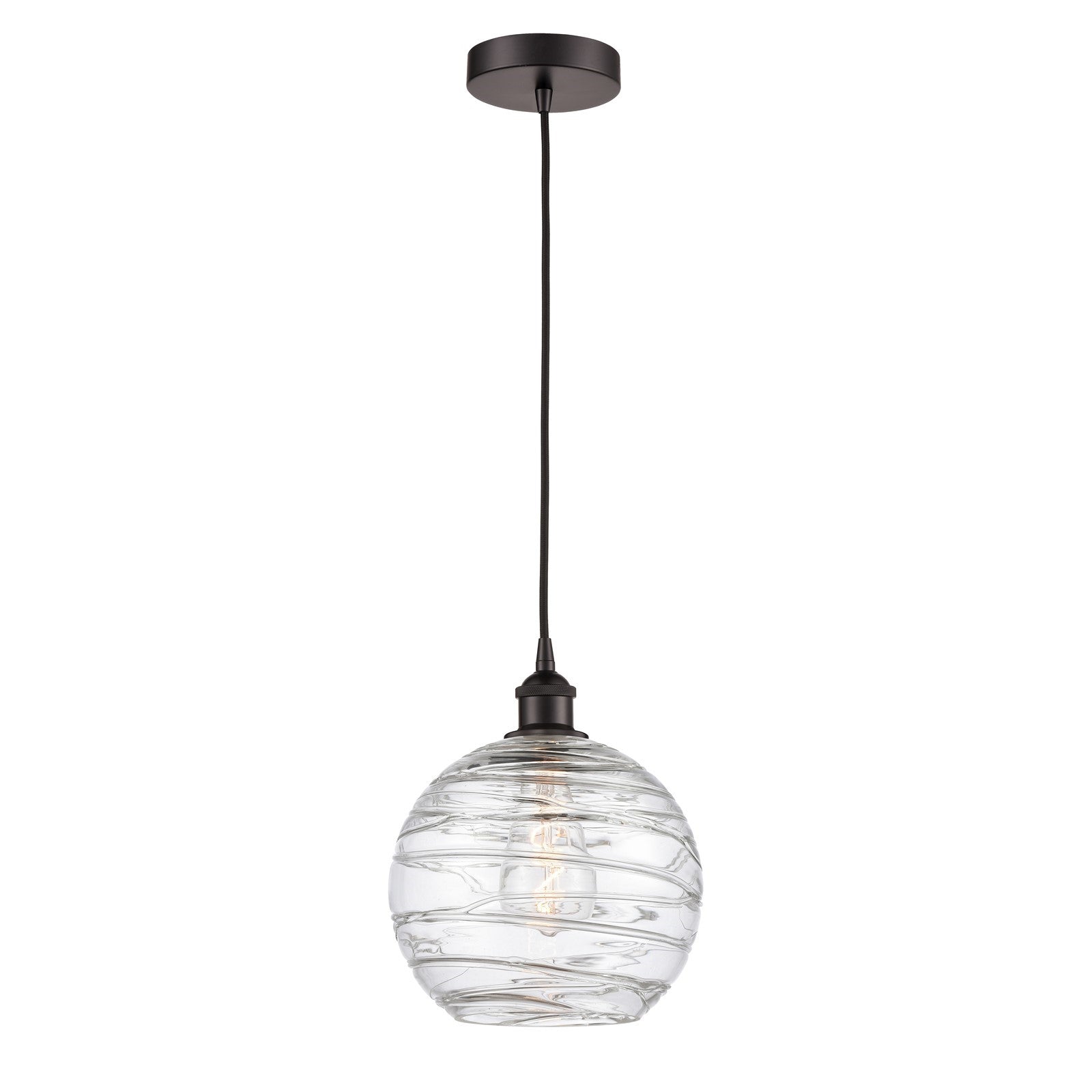 Innovations Athens Deco Swirl 10in 1-Light Mini Pendant | Industrial Oil Rubbed Bronze Steel and Clear Glass | Kitchen Island | Model 616-1P-OB-G1213-10CL