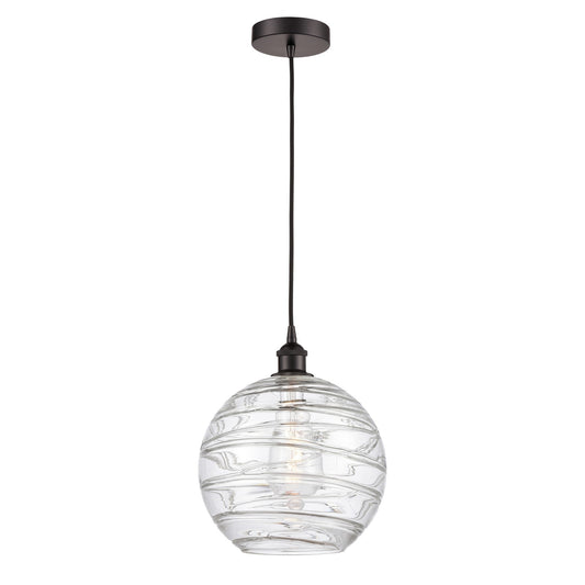 Innovations Athens Deco Swirl 12in 1-Light Mini Pendant | Industrial Oil Rubbed Bronze Steel and Clear Glass | Kitchen Island | Model 616-1P-OB-G1213-12CL