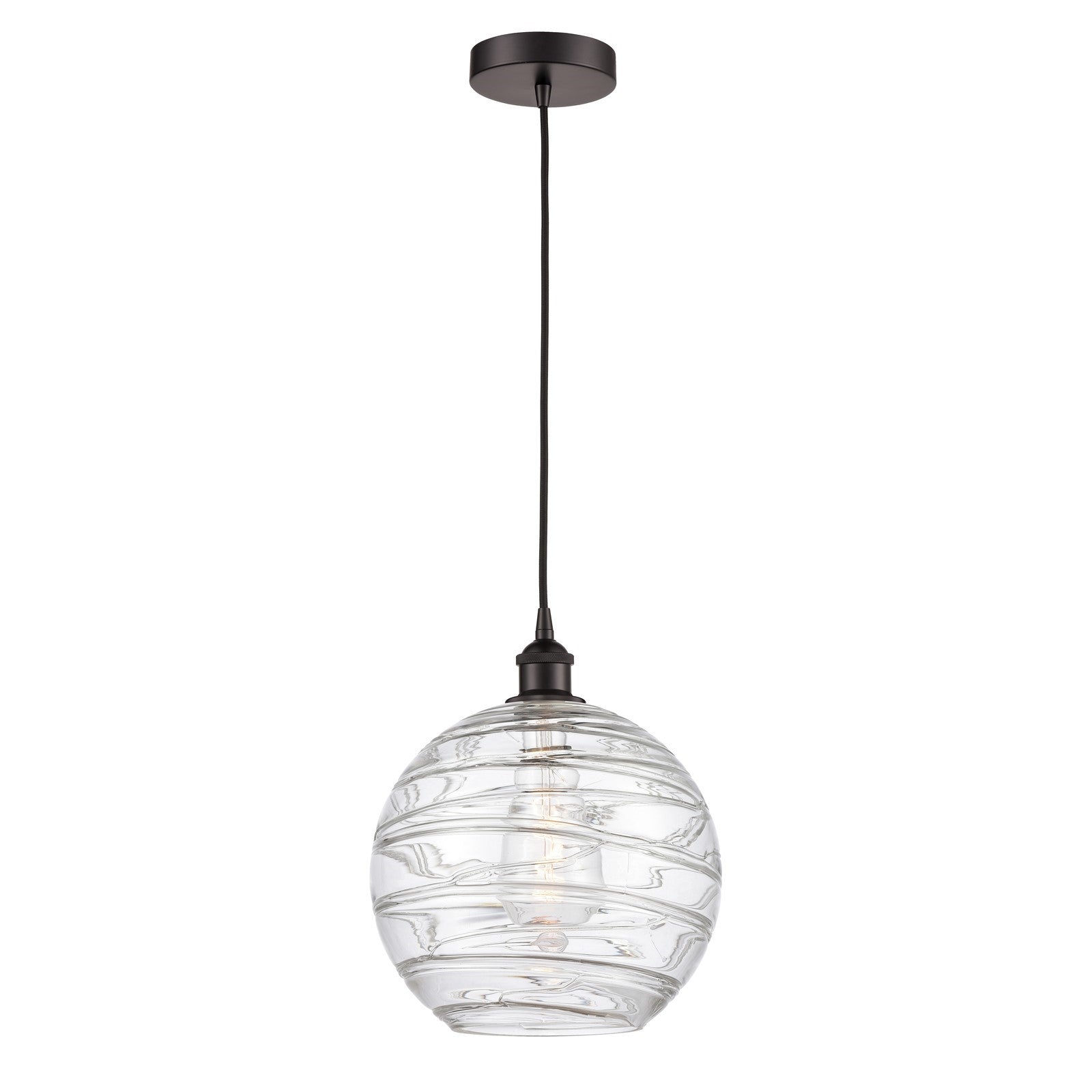 Innovations Athens Deco Swirl 12in 1-Light Mini Pendant | Industrial Oil Rubbed Bronze Steel and Clear Glass | Kitchen Island | Model 616-1P-OB-G1213-12CL