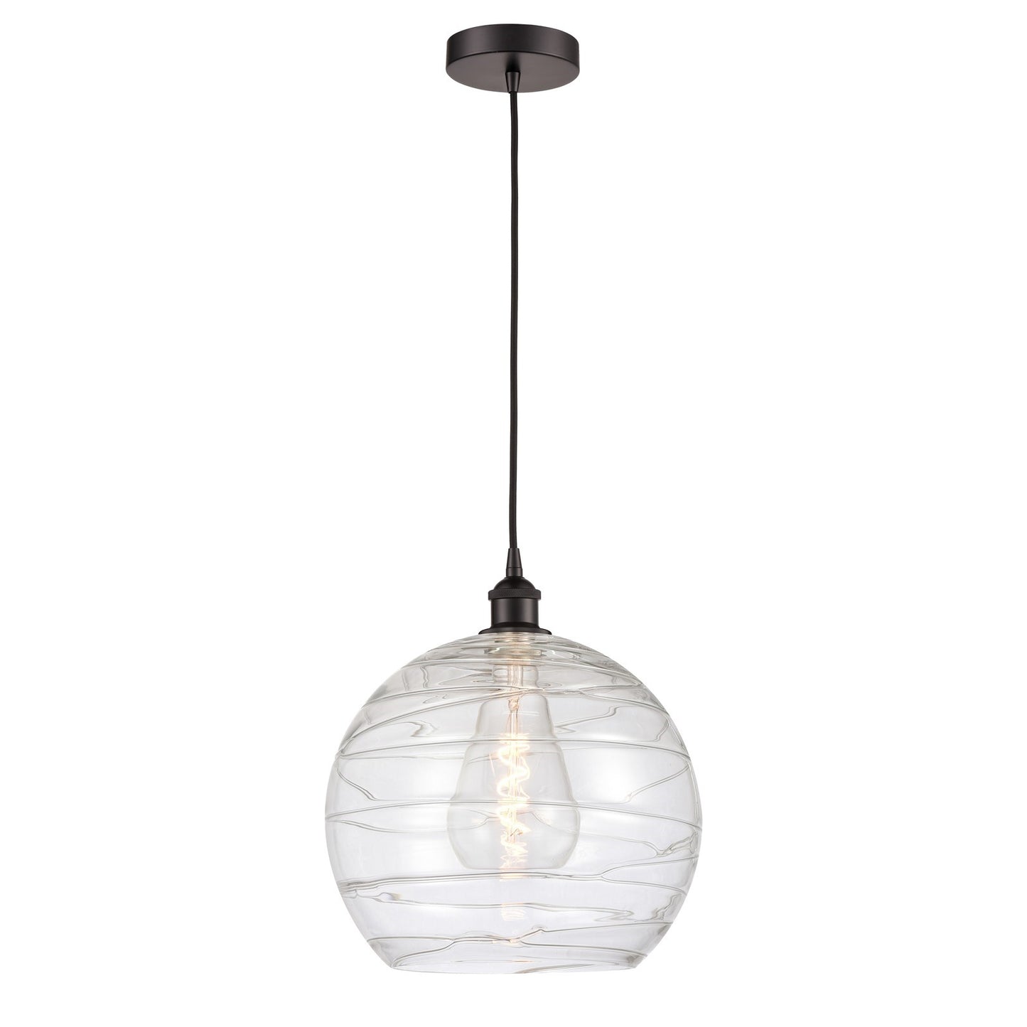 Innovations Athens Deco Swirl 14in 1-Light Mini Pendant | Industrial Oil Rubbed Bronze Steel and Clear Glass | Kitchen Island | Model 616-1P-OB-G1213-14CL
