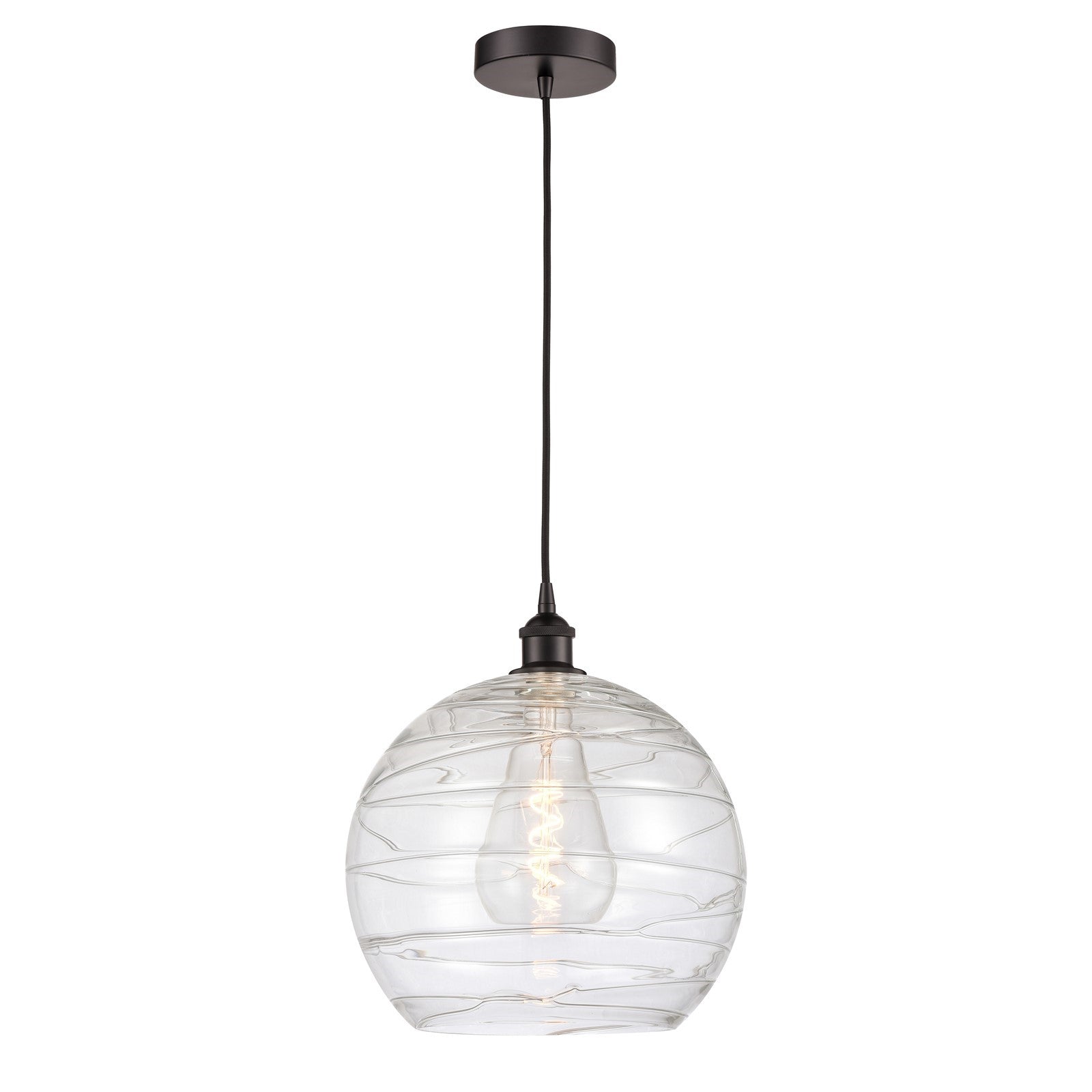 Innovations Athens Deco Swirl 14in 1-Light Mini Pendant | Industrial Oil Rubbed Bronze Steel and Clear Glass | Kitchen Island | Model 616-1P-OB-G1213-14CL