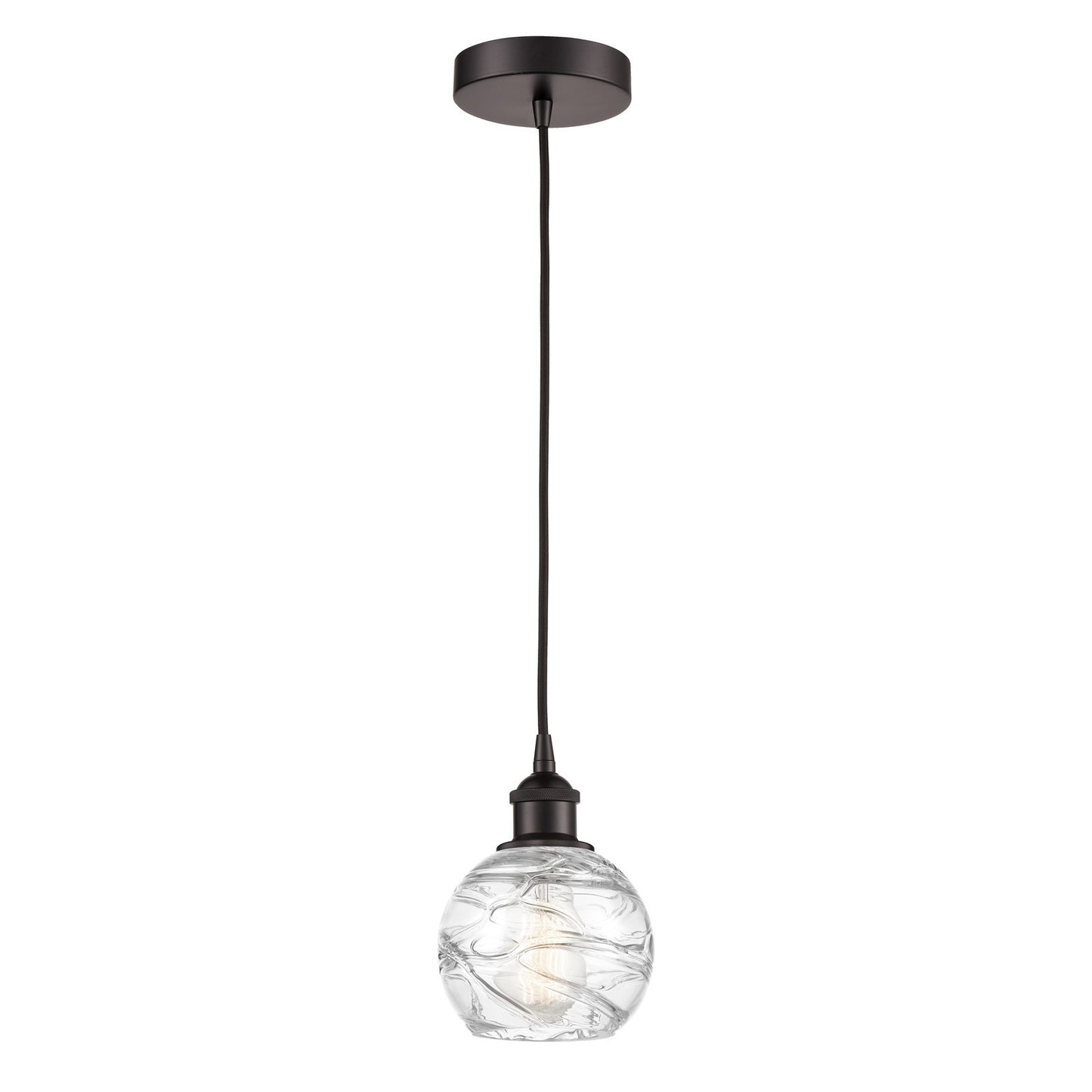 Innovations Athens Deco Swirl 6in 1-Light Mini Pendant | Industrial Oil Rubbed Bronze Steel and Clear Glass | Kitchen Island & | Model 616-1P-OB-G1213-6CL