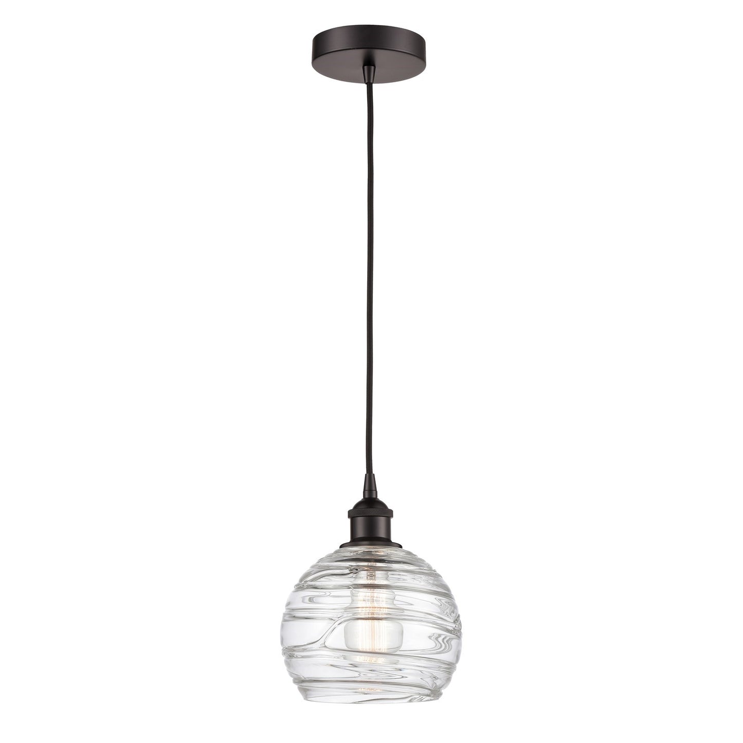 Innovations Athens Deco Swirl 8in 1-Light Mini Pendant | Industrial Oil Rubbed Bronze Steel and Clear Glass | Kitchen Island & | Model 616-1P-OB-G1213-8CL