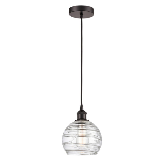 Innovations Athens Deco Swirl 8in 1-Light Mini Pendant | Industrial Oil Rubbed Bronze Steel and Clear Glass | Kitchen Island & | Model 616-1P-OB-G1213-8CL