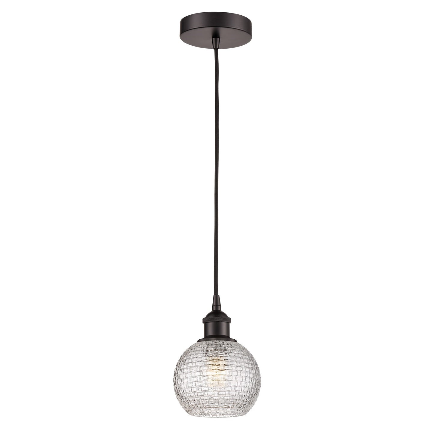 Innovations Athens 6in 1-Light Mini Pendant | Industrial Oil Rubbed Bronze Steel and Clear Basket Weave Glass | Kitchen Island | Model 616-1P-OB-G122C-6CL