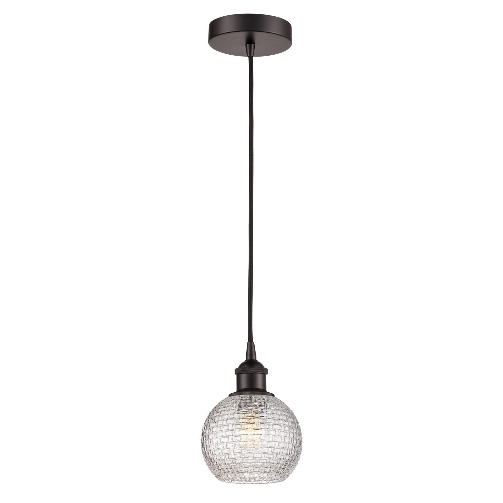 Innovations Athens 6in 1-Light Mini Pendant | Industrial Oil Rubbed Bronze Steel and Clear Basket Weave Glass | Kitchen Island | Model 616-1P-OB-G122C-6CL