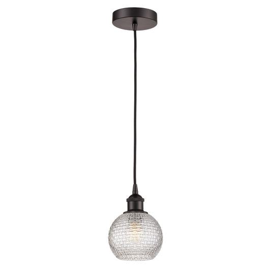 Innovations Athens 6in 1-Light Mini Pendant | Industrial Oil Rubbed Bronze Steel and Clear Basket Weave Glass | Kitchen Island | Model 616-1P-OB-G122C-6CL