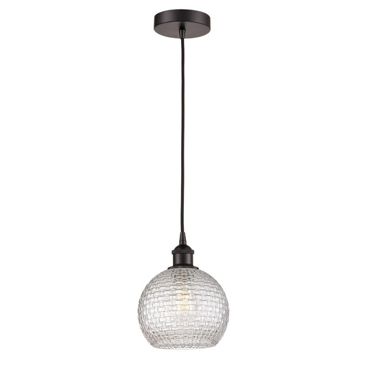 Innovations Athens 8in 1-Light Mini Pendant | Modern Farmhouse Oil Rubbed Bronze Steel and Clear Basket Weave Glass | Kitchen | Model 616-1P-OB-G122C-8CL