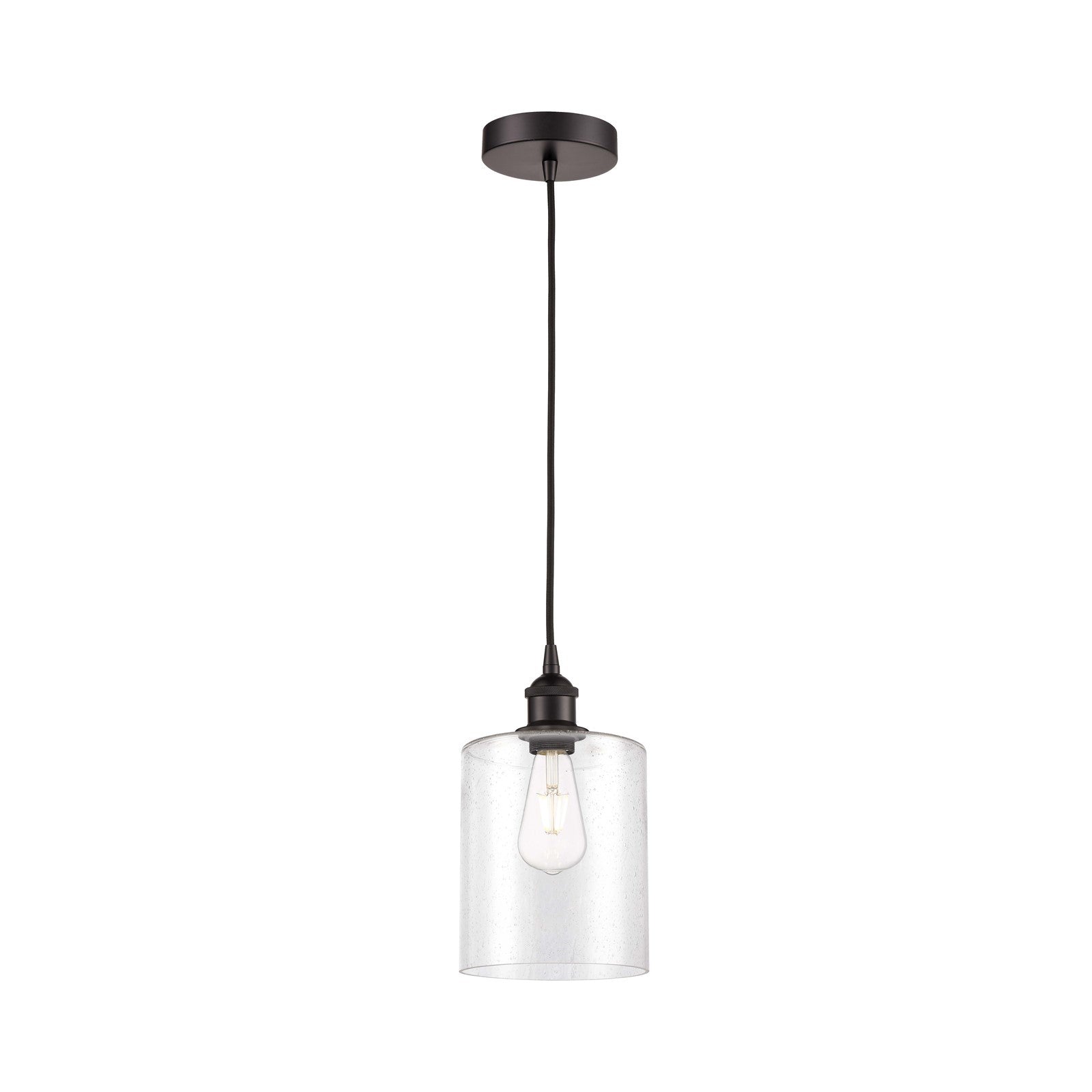Innovations Paladin 7in 1-Light Mini Pendant | Farmhouse Oil Rubbed Bronze Steel and Seedy Glass Cylinder | Kitchen Island & | Model 616-1P-OB-G4424-7