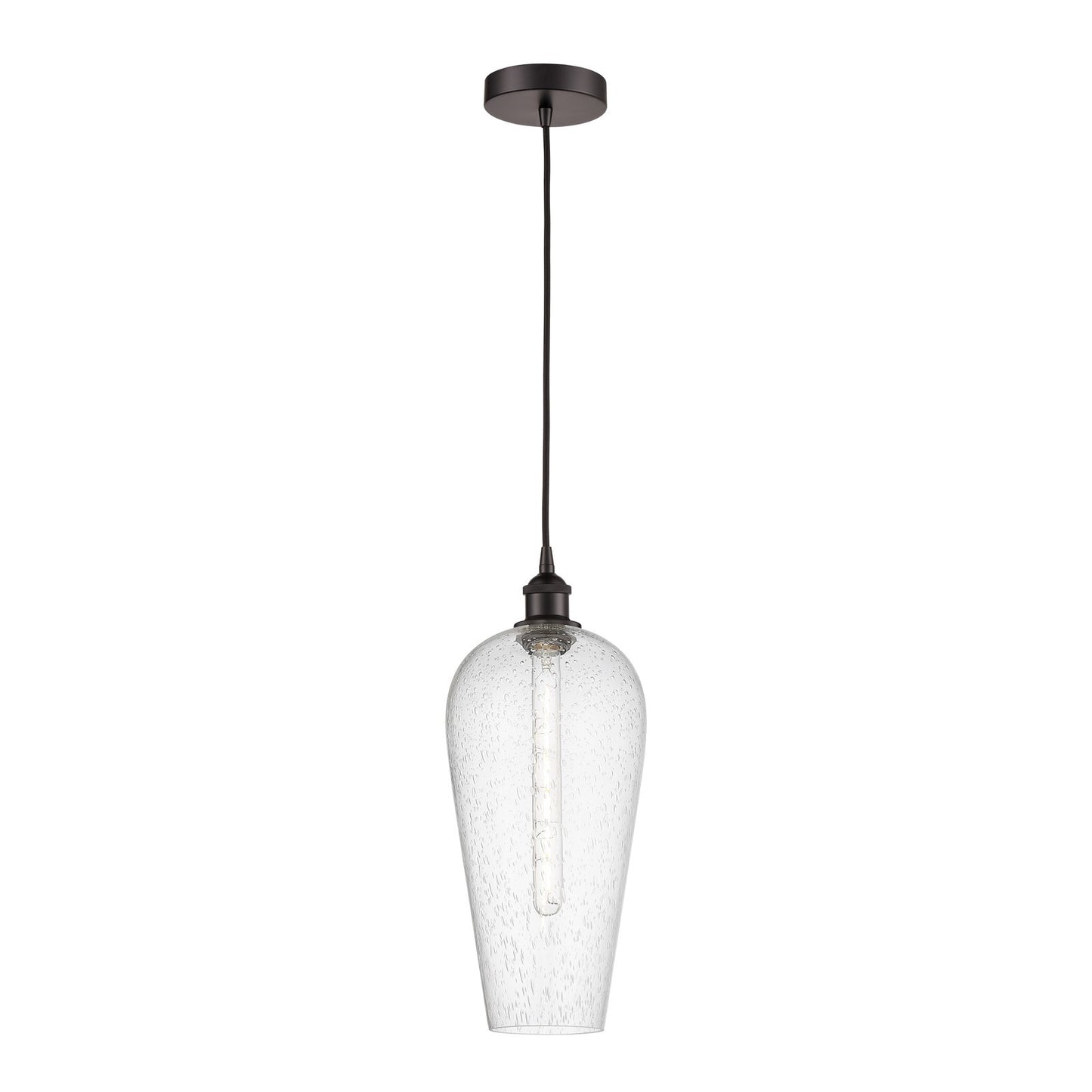 Innovations Chelsea 8in 1-Light Mini Pendant | Industrial Oil Rubbed Bronze Steel and Seedy Glass | Kitchen Island & Dining | Model 616-1P-OB-G456-8SDY