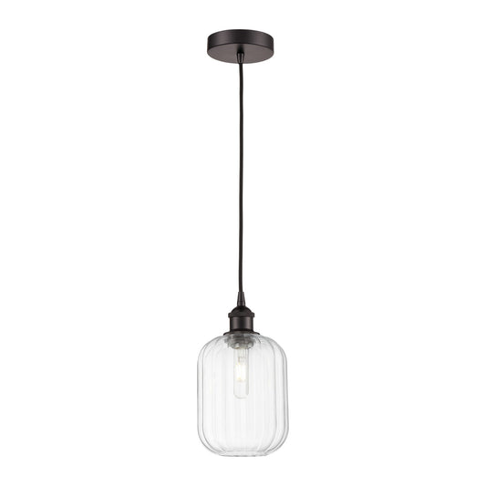 Innovations Preston Cylinder 7in 1-Light Mini Pendant | Industrial Oil Rubbed Bronze Steel and Clear Glass | Kitchen Island & | Model 616-1P-OB-G460-7CL