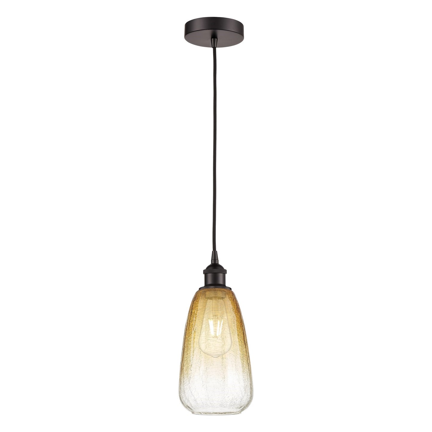 Innovations Brookhaven Almond 6in 1-Light Mini Pendant | Industrial Oil Rubbed Bronze Steel and Amber Glass | Kitchen Island & | Model 616-1P-OB-G480-6AM