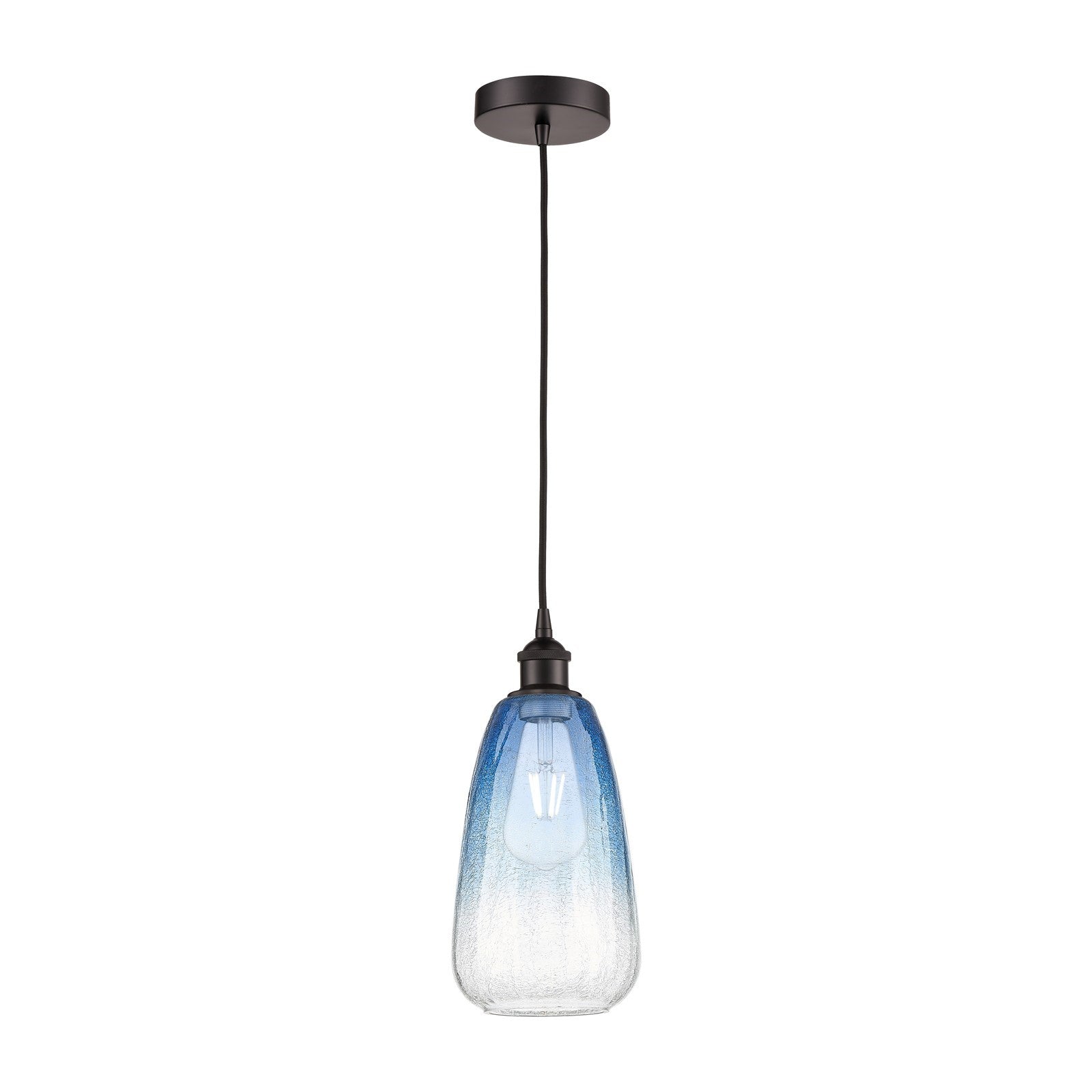 Innovations Brookhaven Almond 6in 1-Light Mini Pendant | Industrial Oil Rubbed Bronze Steel and Sapphire Blue Glass | Kitchen | Model 616-1P-OB-G480-6SB