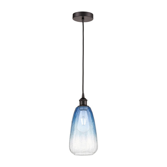 Innovations Brookhaven Almond 6in 1-Light Mini Pendant | Industrial Oil Rubbed Bronze Steel and Sapphire Blue Glass | Kitchen | Model 616-1P-OB-G480-6SB