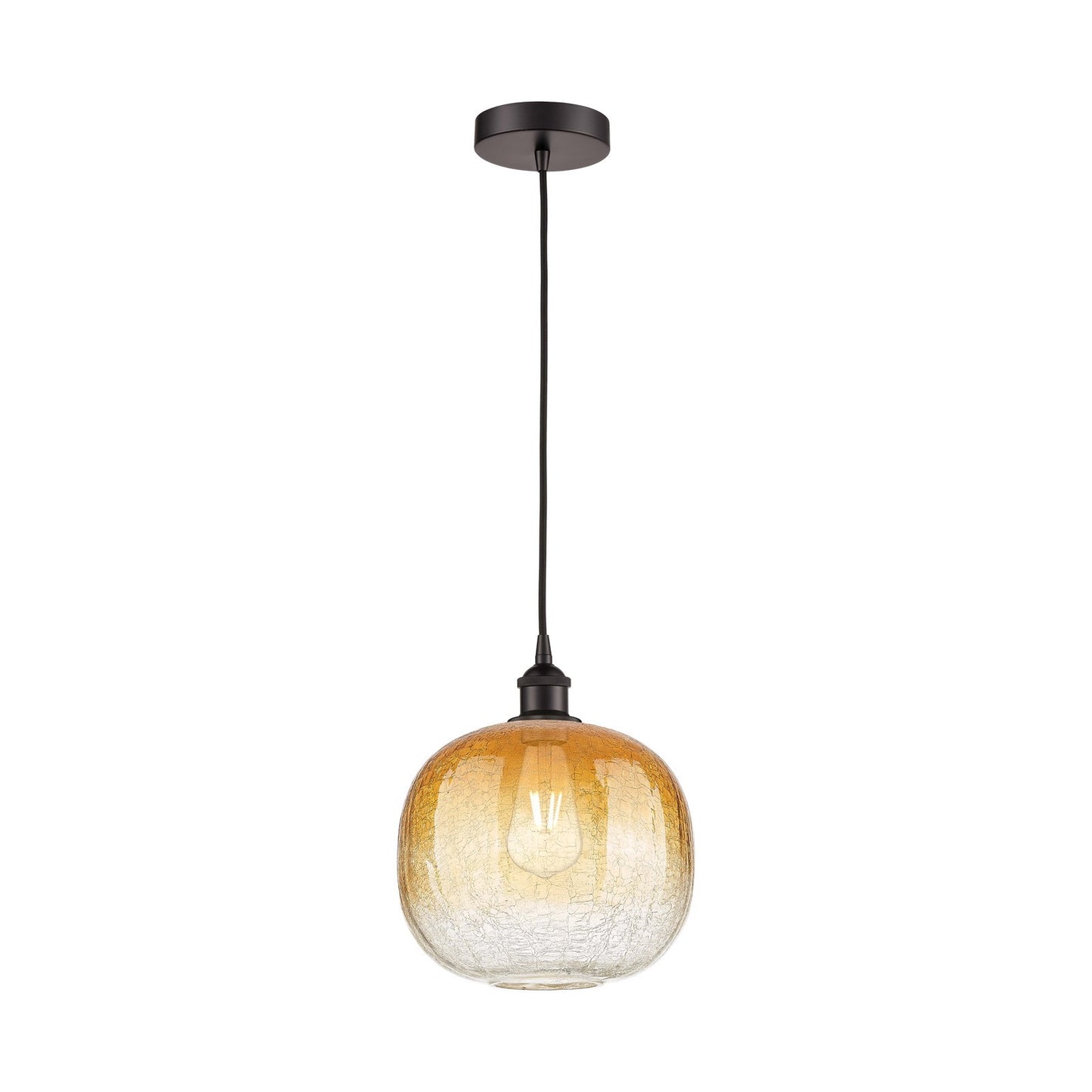Innovations Brookhaven Sphere 11in 1-Light Mini Pendant | Industrial Oil Rubbed Bronze Steel and Amber Glass | Kitchen Island | Model 616-1P-OB-G481-10AM