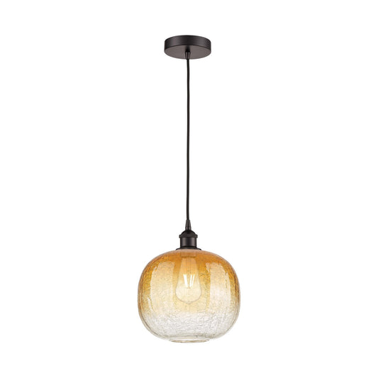 Innovations Brookhaven Sphere 11in 1-Light Mini Pendant | Industrial Oil Rubbed Bronze Steel and Amber Glass | Kitchen Island | Model 616-1P-OB-G481-10AM