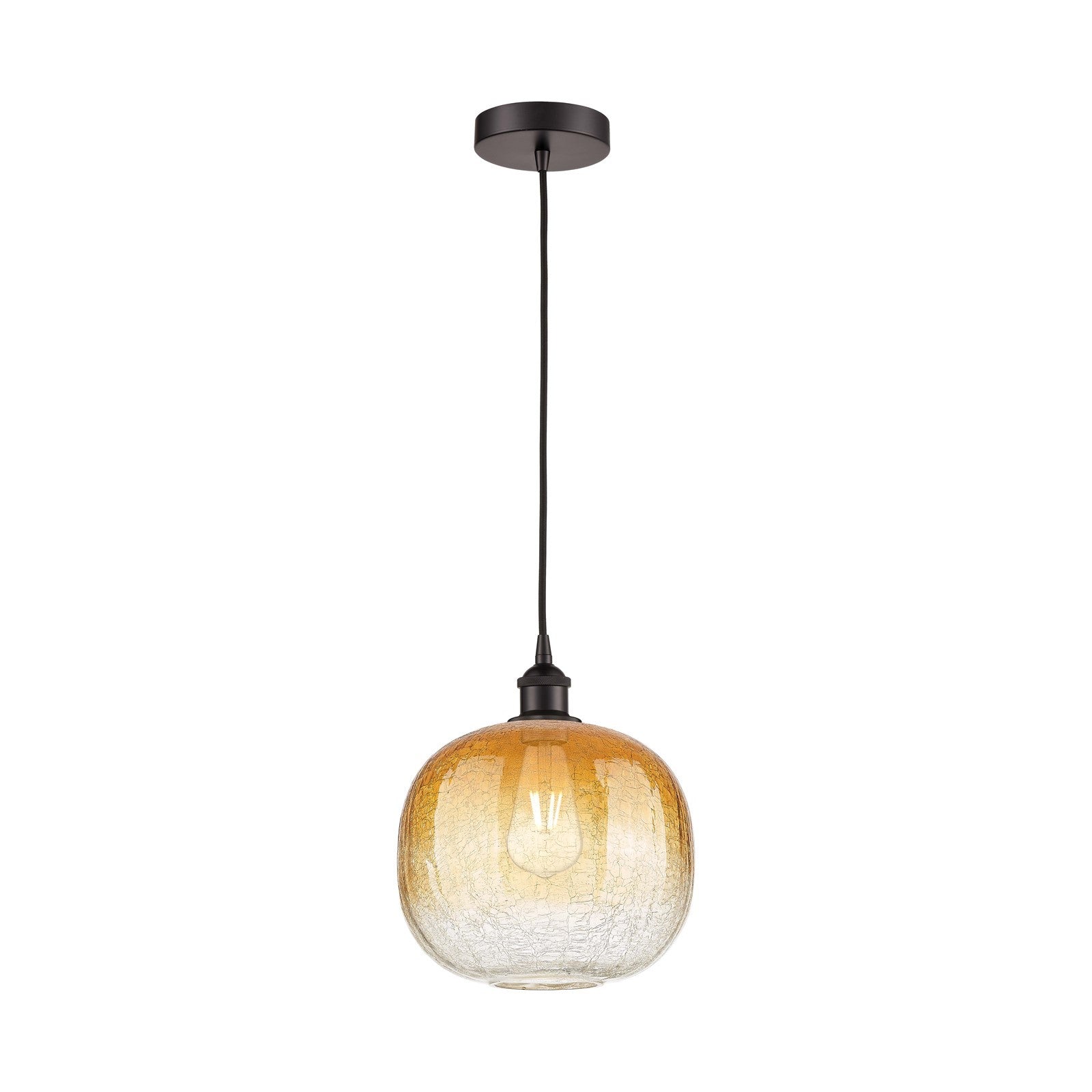 Innovations Brookhaven Sphere 11in 1-Light Mini Pendant | Industrial Oil Rubbed Bronze Steel and Amber Glass | Kitchen Island | Model 616-1P-OB-G481-10AM