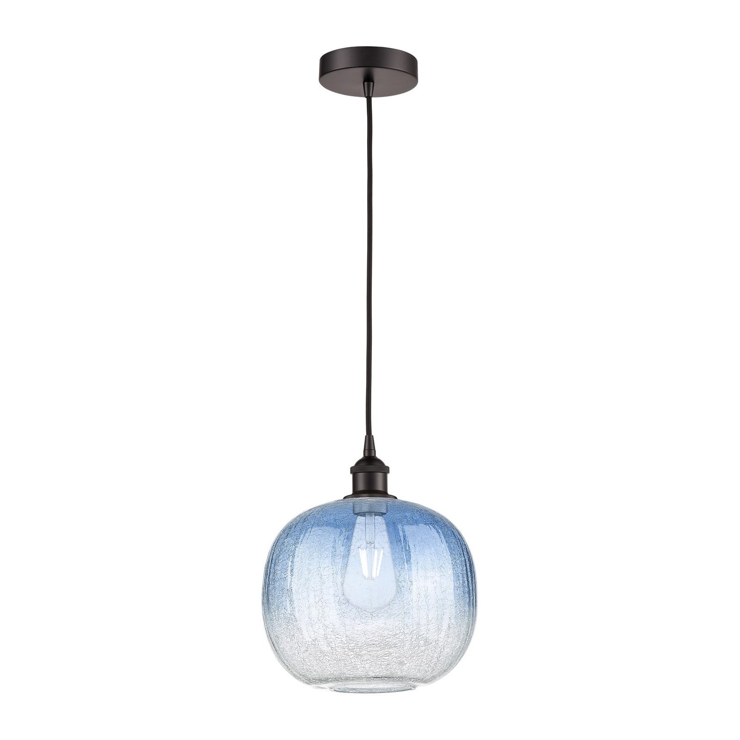 Innovations Brookhaven Sphere 11in 1-Light Mini Pendant | Industrial Oil Rubbed Bronze Steel and Sapphire Blue Glass | Kitchen | Model 616-1P-OB-G481-10SB