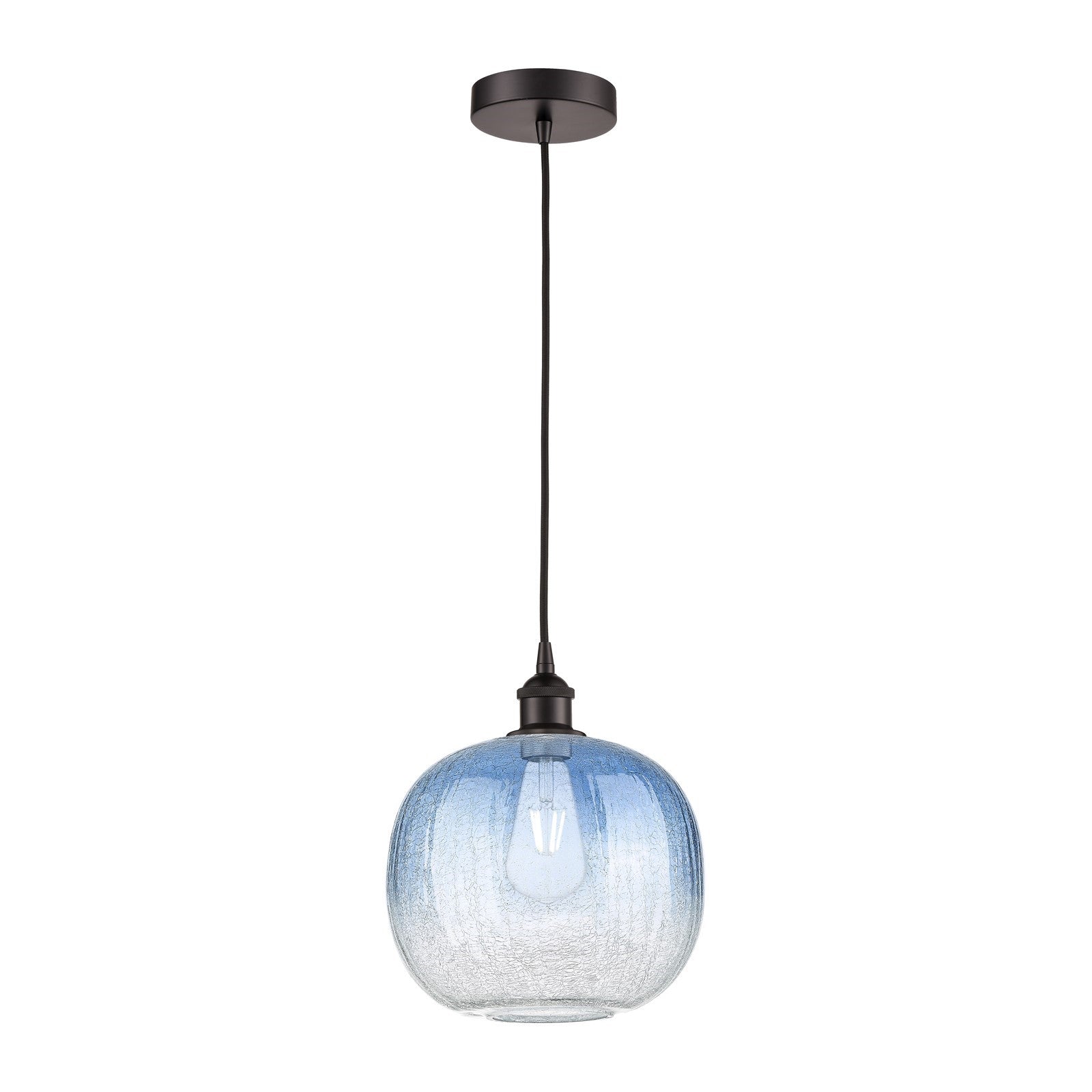 Innovations Brookhaven Sphere 11in 1-Light Mini Pendant | Industrial Oil Rubbed Bronze Steel and Sapphire Blue Glass | Kitchen | Model 616-1P-OB-G481-10SB