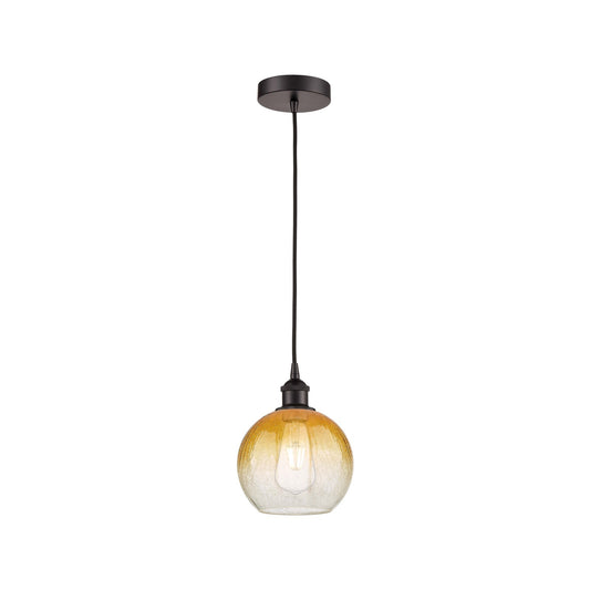 Innovations Brookhaven Globe 8in 1-Light Mini Pendant | Industrial Oil Rubbed Bronze Steel and Amber Glass | Kitchen Island & | Model 616-1P-OB-G483-8AM