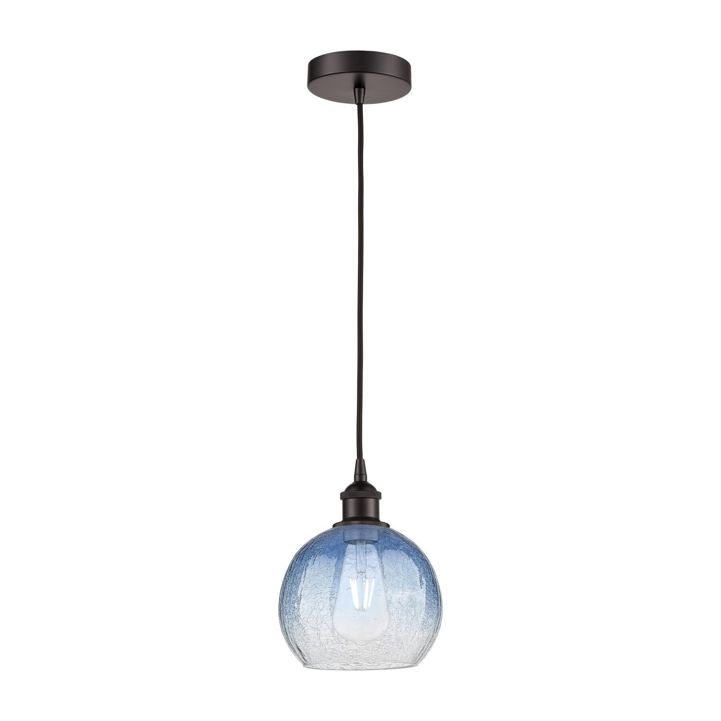 Innovations Brookhaven Globe 8in 1-Light Mini Pendant | Industrial Oil Rubbed Bronze Steel and Sapphire Blue Glass | Kitchen | Model 616-1P-OB-G483-8SB