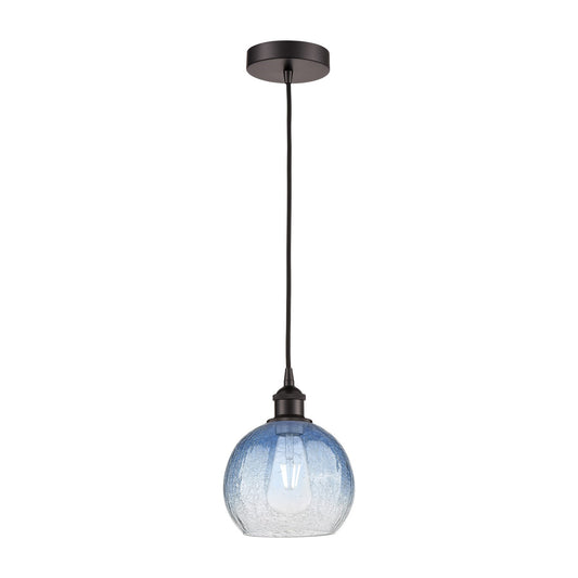 Innovations Brookhaven Globe 8in 1-Light Mini Pendant | Industrial Oil Rubbed Bronze Steel and Sapphire Blue Glass | Kitchen | Model 616-1P-OB-G483-8SB
