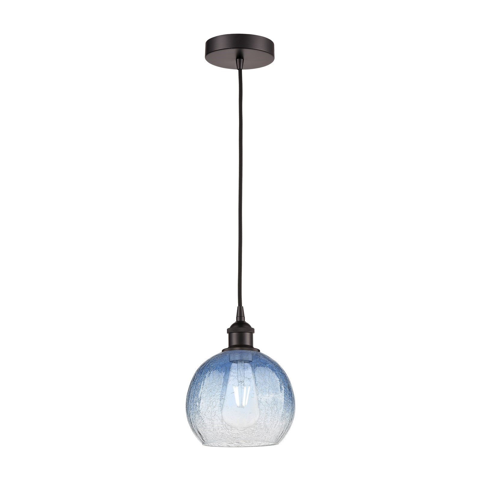 Innovations Brookhaven Globe 8in 1-Light Mini Pendant | Industrial Oil Rubbed Bronze Steel and Sapphire Blue Glass | Kitchen | Model 616-1P-OB-G483-8SB