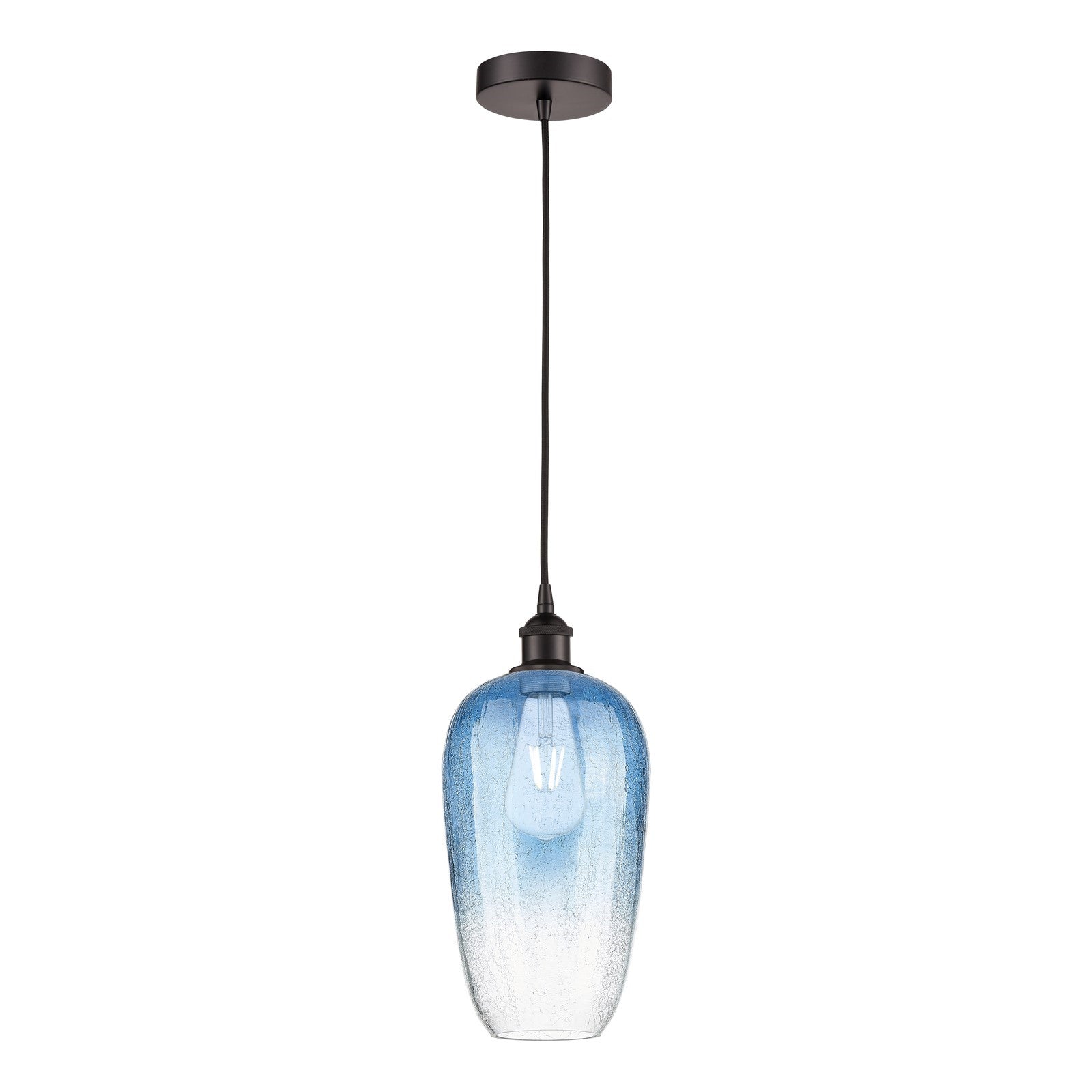 Innovations Brookhaven Flute 7in 1-Light Mini Pendant | Industrial Oil Rubbed Bronze Steel and Sapphire Blue Glass | Kitchen | Model 616-1P-OB-G484-7SB