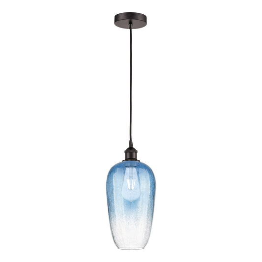 Innovations Brookhaven Flute 7in 1-Light Mini Pendant | Industrial Oil Rubbed Bronze Steel and Sapphire Blue Glass | Kitchen | Model 616-1P-OB-G484-7SB