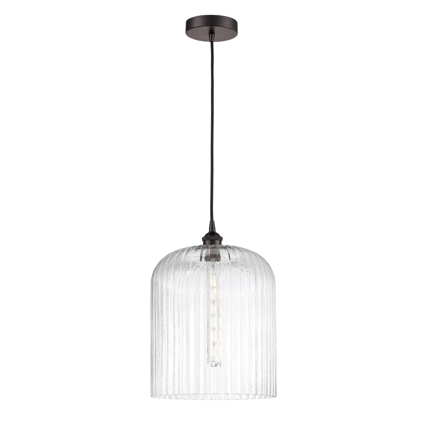 Innovations Bridal Veil 5in 1-Light Mini Pendant | Industrial Oil Rubbed Bronze Steel and Clear Ribbed Glass | Kitchen Island | Model 616-1P-OB-G559-12CL