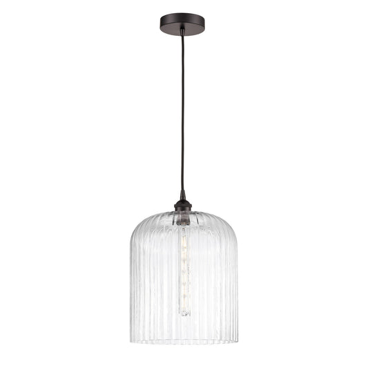 Innovations Bridal Veil 5in 1-Light Mini Pendant | Industrial Oil Rubbed Bronze Steel and Clear Ribbed Glass | Kitchen Island | Model 616-1P-OB-G559-12CL